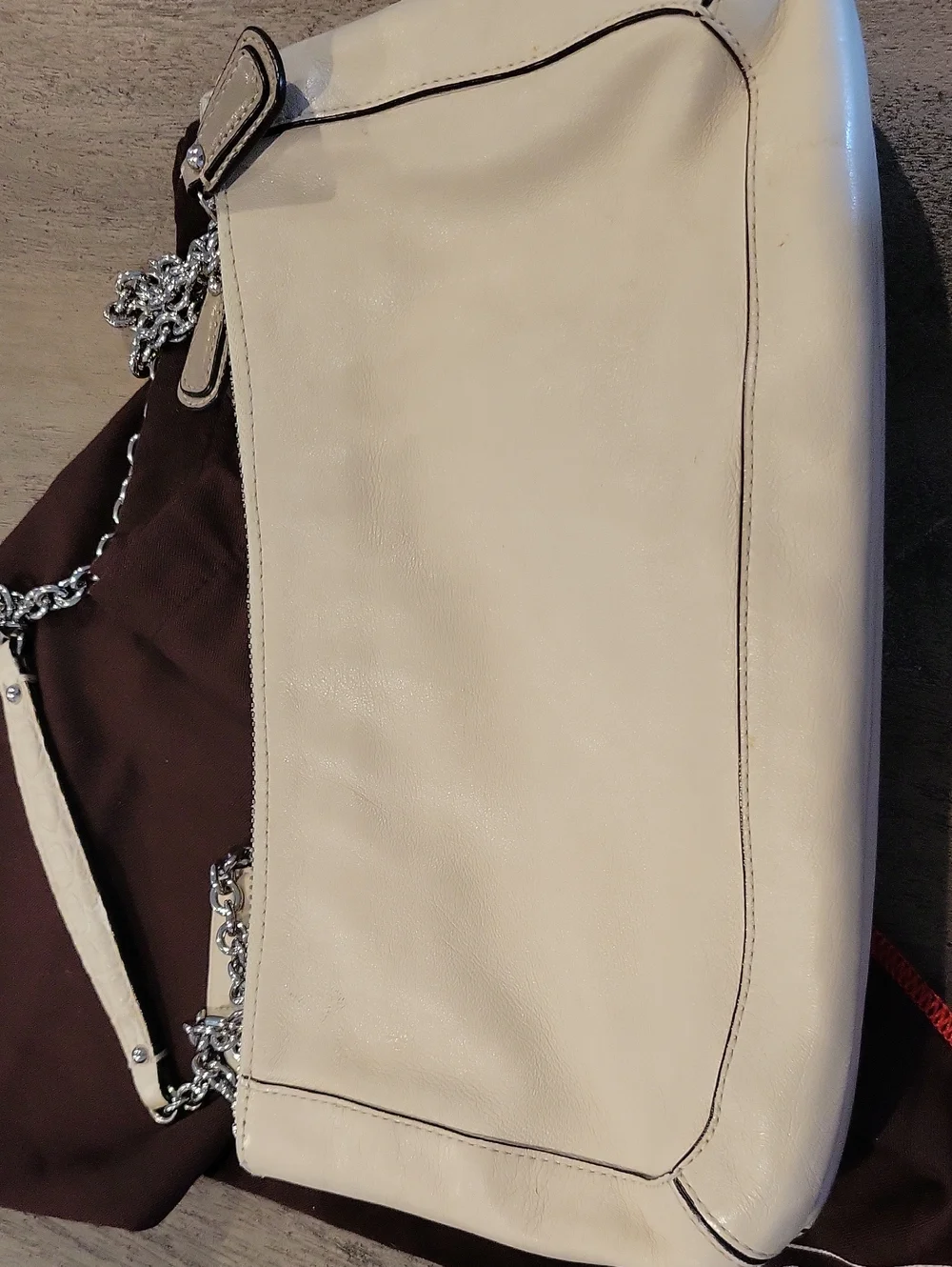 Coach Cream and Tan Leather Shoulder Bag with Silver Hardware